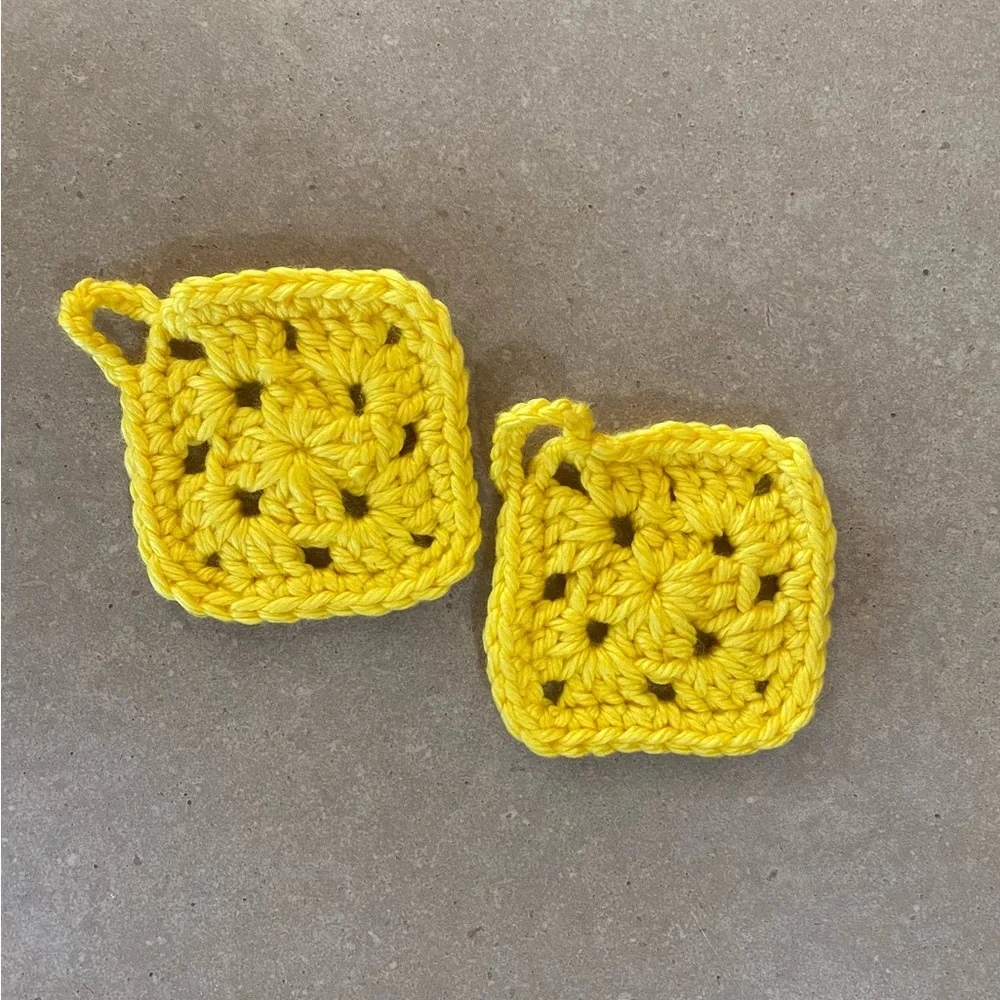 Play kitchen crocheted potholders bright yellow